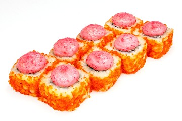 Japanese seafood sushi , roll on a white, isolated