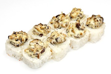 Japanese seafood sushi , roll on a white, isolated