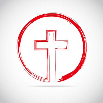 Red christian cross icon. Vector illustration.