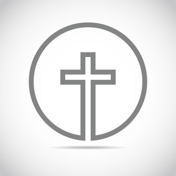 Gray christian cross icon. Vector illustration.