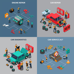 Fototapeta premium Car Service 4 Isometric Icons Square 