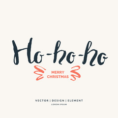 Ho, merry Christmas hand drawn lettering phrase.