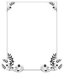 Black and white frame with floral silhouettes. Copy space. Vector clip art.