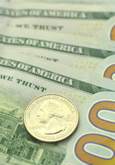 banknoty amerykańskie i monety - obrazy, fototapety, plakaty