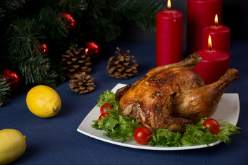 Roasted chicken for christmas table