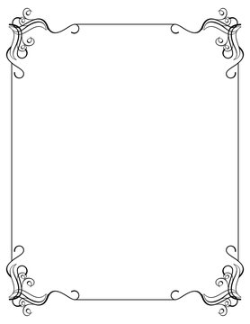 Black and white frame with floral silhouettes. Copy space. Vector clip art.