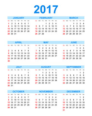 Simple calendar 2017 in vertical style. Flat vector illustration on white background. 