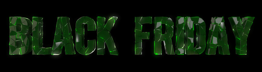 Black Friday wide banner - broken text into several pieces glowing green in the dark  - obrazy, fototapety, plakaty
