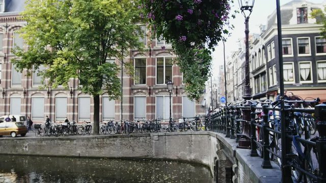 Bridge on canal in Amsterdam, Amstel, Holland, Netherlands