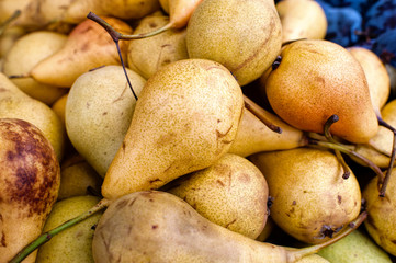 Fresh yellow pears in the market