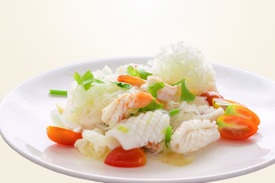 Spicy mixed seafood salad.Thailand food that tastes sour, spicy. Popular appetizers.