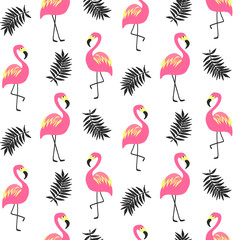 Beautiful seamless pattern with pink flamingo