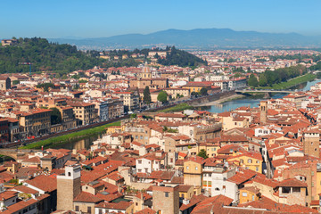 Fototapeta na wymiar Panorama of the Florence city and Arno river and Ponte Vecchio