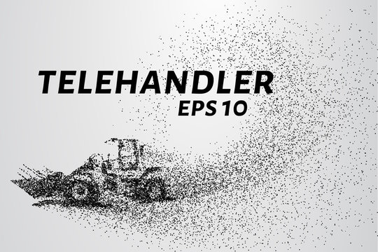 Telehandler of the particles. Telescopic loader consists of circles and points. Vector illustration