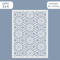 Laser cut wedding invitation card template.  Cut out the paper card with lace pattern.  Greeting card template for cutting plotter. Congratulation to Christmas or New Year. Vector.