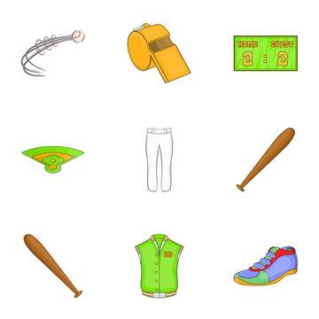 Baseball icons set. Cartoon illustration of 9 baseball vector icons for web