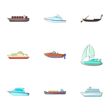 Ocean transport icons set. Cartoon illustration of 9 ocean transport vector icons for web
