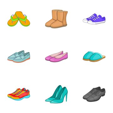 Shoes icons set. Cartoon illustration of 9 shoes vector icons for web