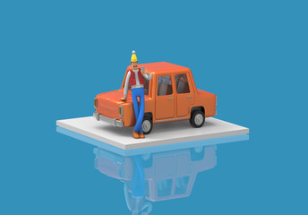 isometric car with man phone cartoon colorfull 3d rendering
