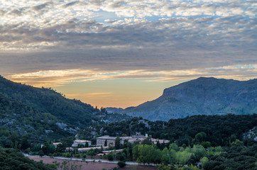 Santuari de Lluc at sunset, Majorca, Balearic Islands, Spain