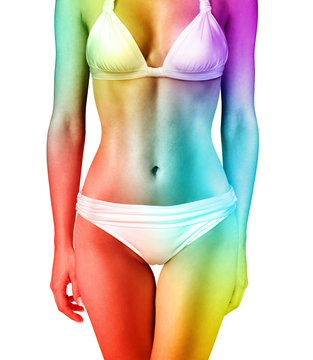 multi-colored body in underwear