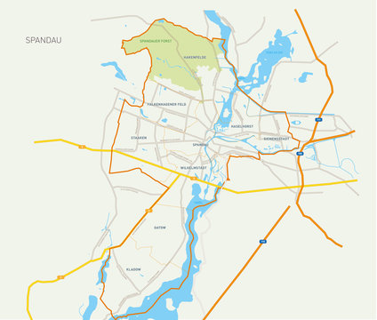 Karte Bezirk Spandau mit Ortsteilen, Straßen und Gewässern