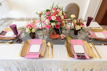 Beautiful desserts, sweets and candy table at wedding reception ot other event