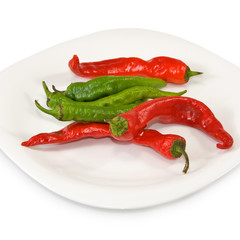 isolated image of red hot pepper on plate close-up