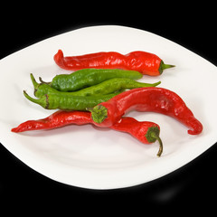 isolated image of red hot pepper on plate close-up