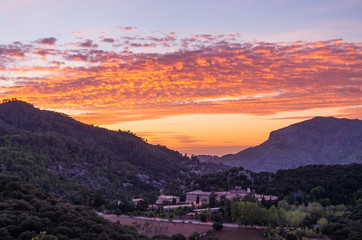 Santuari de Lluc at sunset, Majorca, Balearic Islands, Spain