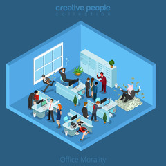 Flat 3d business isometric office interior full negative vector