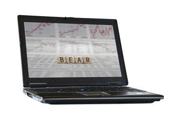 bear market on the screen of a isolated laptop