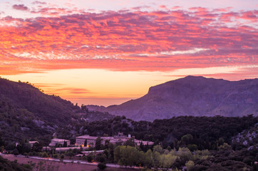 Santuari de Lluc at sunset, Majorca, Balearic Islands, Spain