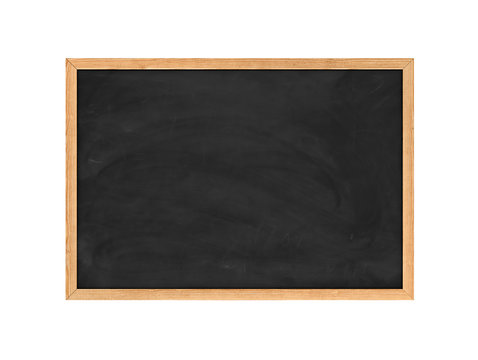Rendering of new black chalkboard in the wooden frame isolated on white background.
