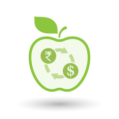 Isolated healthy apple fruit with  a rupee and dollar exchange s