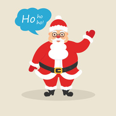 Cute Santa wave his hand and say ho-ho-ho. Character for Christmas and New Year. Modern flat design. Vector illustration