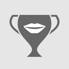 Isolated award cup icon with  a female mouth smiling
