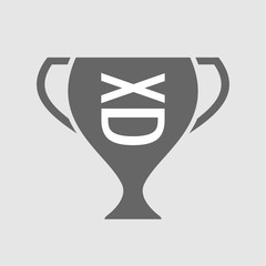 Isolated award cup icon with   a laughing text face