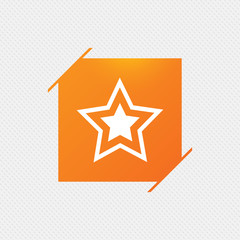 Star sign icon. Favorite button. Navigation symbol. Orange square label on pattern. Vector