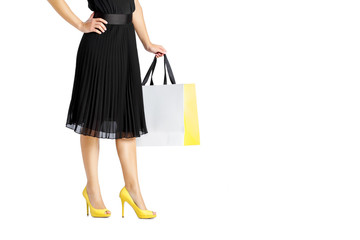 people, sale, black friday concept - woman with shopping bags