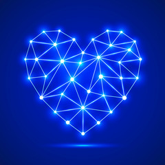 Abstract blue background with shiny heart. Vector illustration.