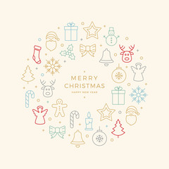 colorful christmas icons elements circle background