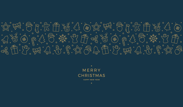 christmas element icons gold blue banner background