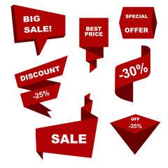 Set of red stickers, labels, icons and banners for sale