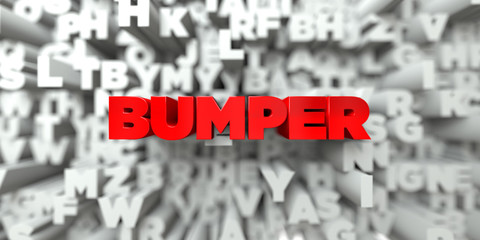 BUMPER -  Red text on typography background - 3D rendered royalty free stock image. This image can be used for an online website banner ad or a print postcard.