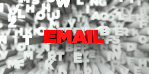 EMAIL -  Red text on typography background - 3D rendered royalty free stock image. This image can be used for an online website banner ad or a print postcard.