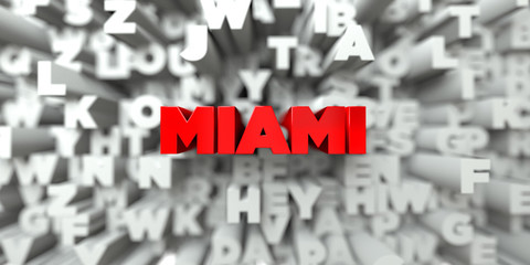 MIAMI -  Red text on typography background - 3D rendered royalty free stock image. This image can be used for an online website banner ad or a print postcard.