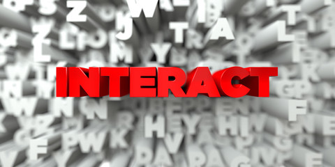 INTERACT -  Red text on typography background - 3D rendered royalty free stock image. This image can be used for an online website banner ad or a print postcard.