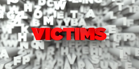VICTIMS -  Red text on typography background - 3D rendered royalty free stock image. This image can be used for an online website banner ad or a print postcard.