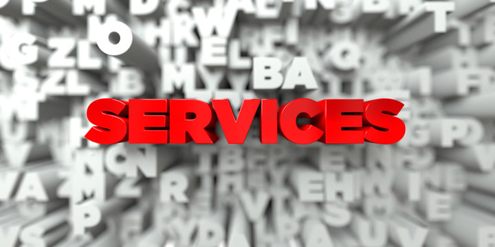 SERVICES -  Red text on typography background - 3D rendered royalty free stock image. This image can be used for an online website banner ad or a print postcard.